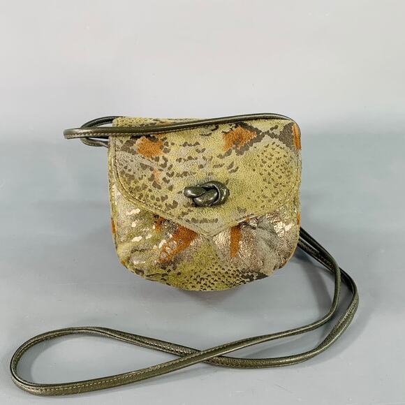 BRACCIALINI Grey Olive Brown Abstract Suede Micro Crossbody Handbag - Picture 1 of 6